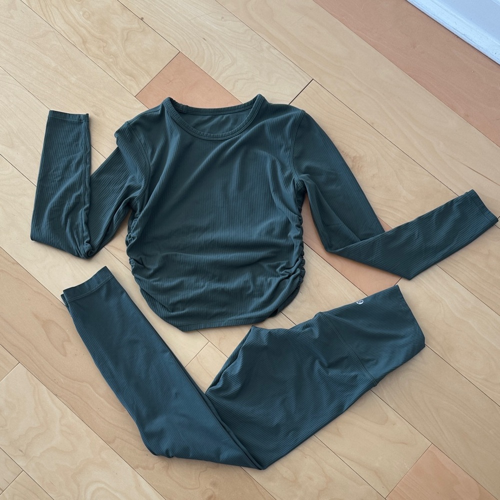 Lululemon Dark Green Long Sleeve Top and Leggings Set